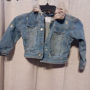 Mayoral Distressed Denim Jacket with Faux Fur Collar Size 4T